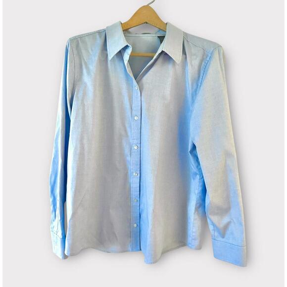 Liz Claiborne Tops - Liz Claiborne Womens Button Up Shirt Collared Long Sleeve Blue Cotton Size 16